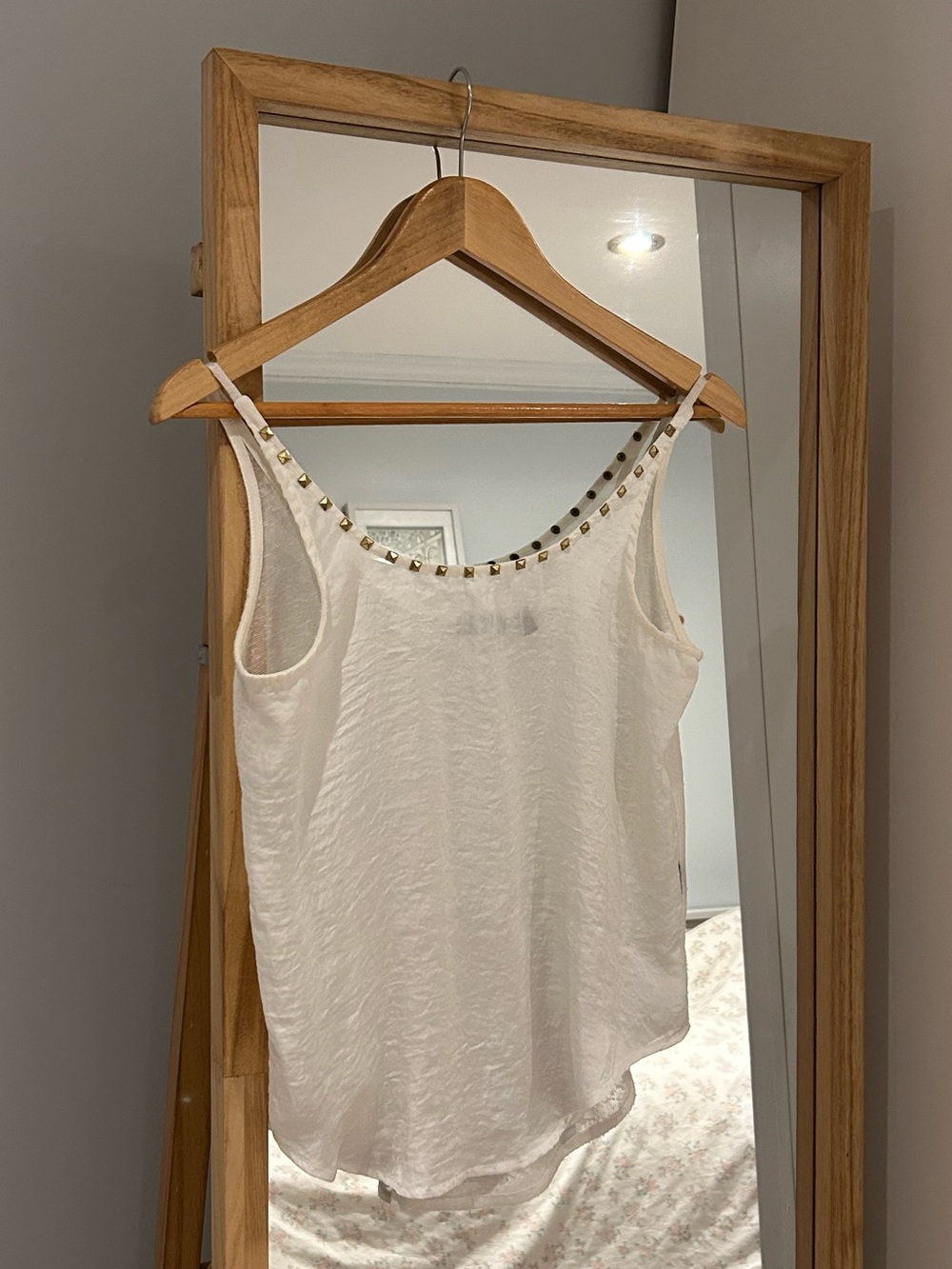 White Stud-Trim Sleeveless Camisole